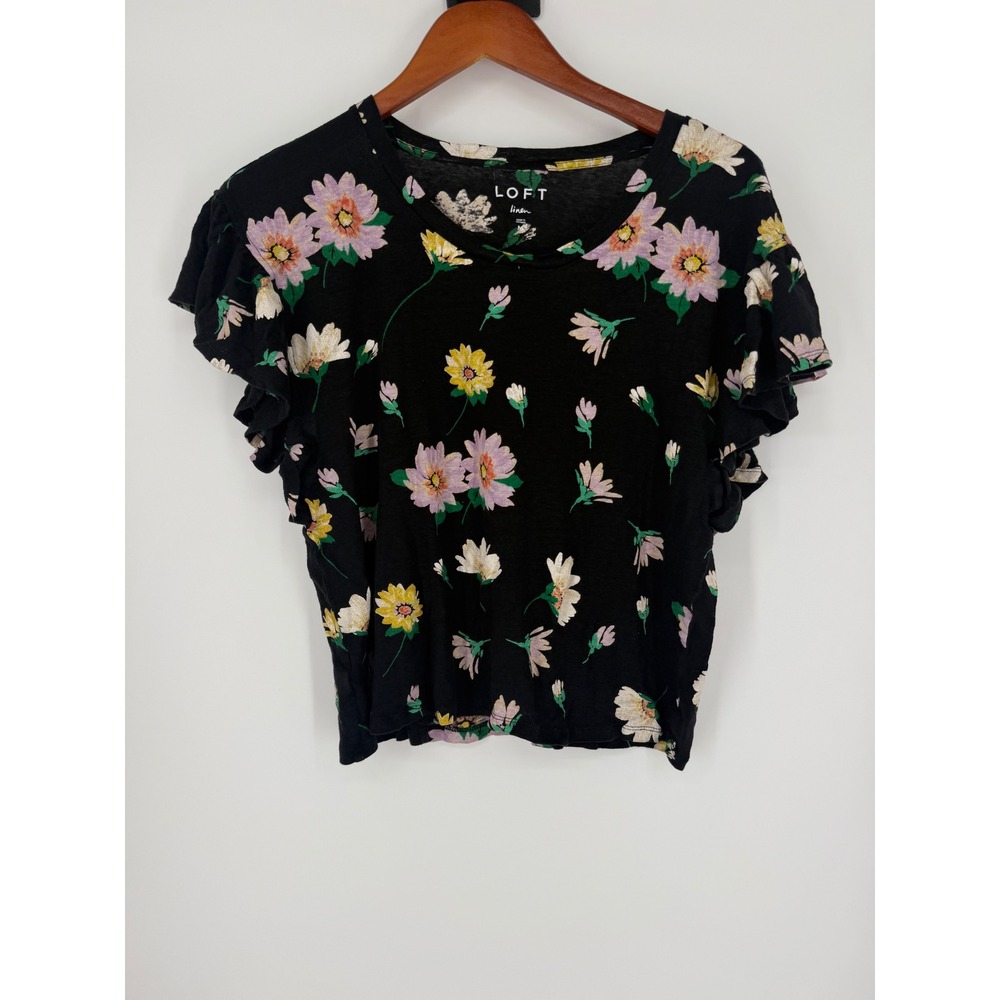 Loft Womens Linen Top Medium Floral Boho‎ Cottagecore Romantic Spring Daisy